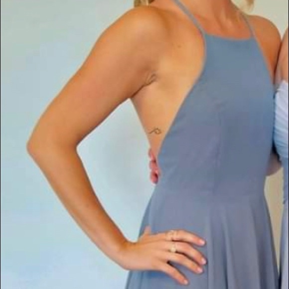 one shoulder orange bridesmaid dresses Aylaya Singapore Maxi Dress In Light Blue Stripe Linen main image 0